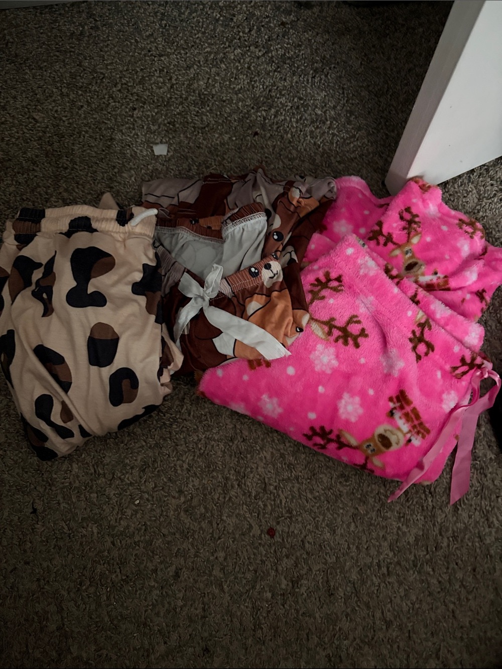 Cozy Pink Reindeer Fleece PJ Pants + Leopard House Pants +Teddy Bear PJ pants